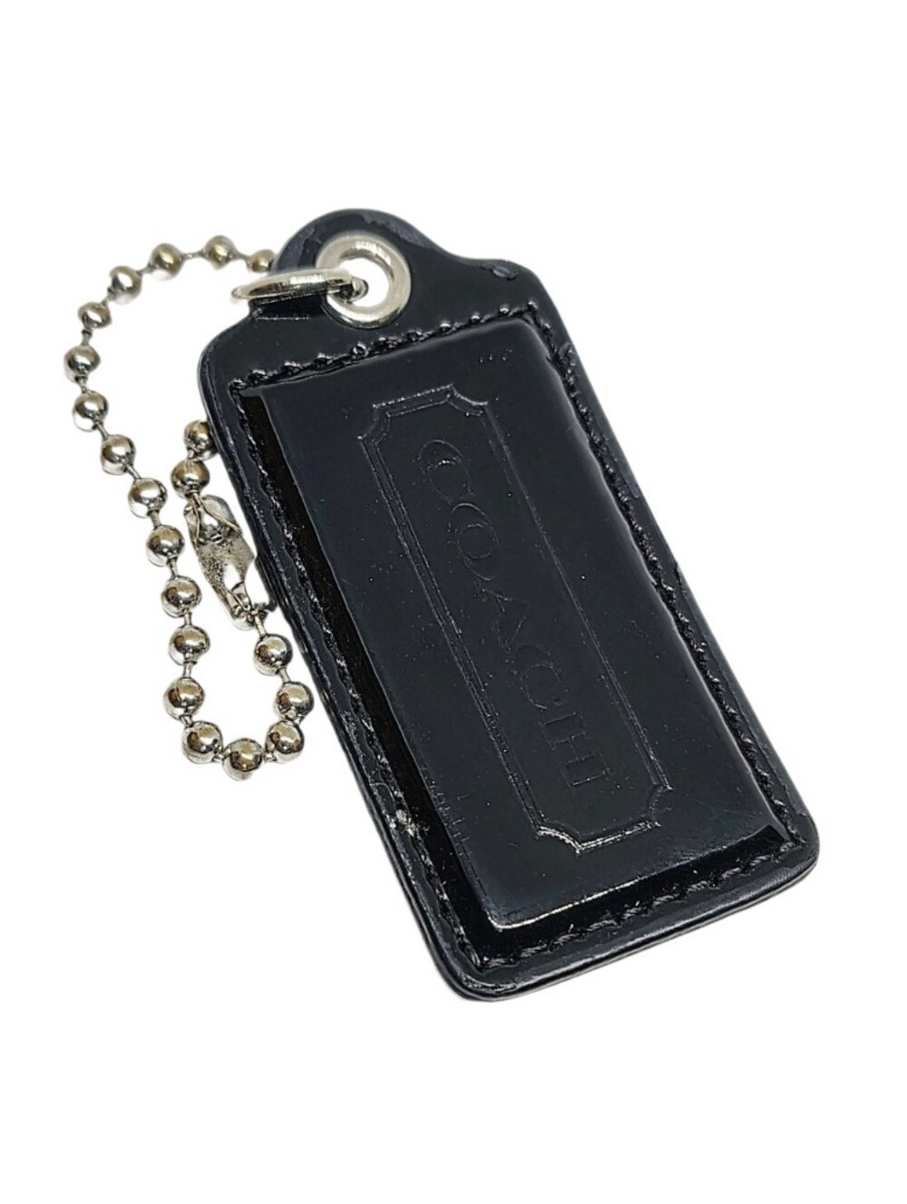 🆕 2.5" Lg Coach Black Patent Leather Hang Tag Bag Fob Purse Charm Keychain Y2K
